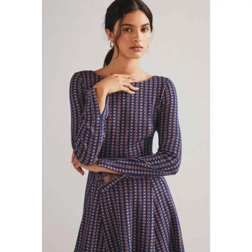 Anthropologie Jacquard A-Line Sweater Dress S